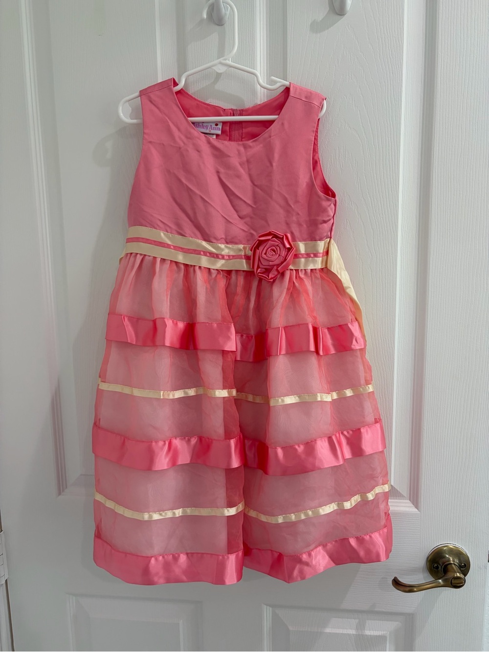 Ashley Ann Pink and Gold Tiered Flower Waistband Dress